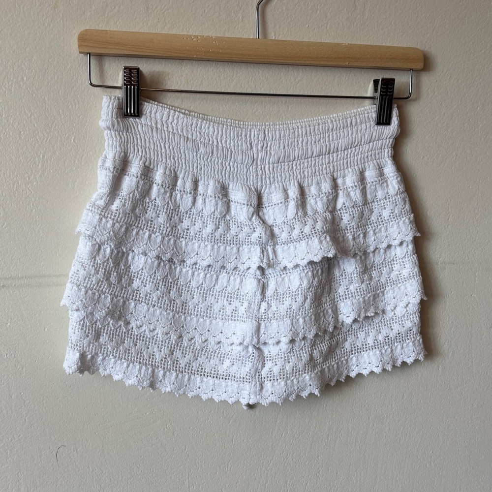 Women's White Crochet Mini Skirt with Drawstring - Picture 3 of 3